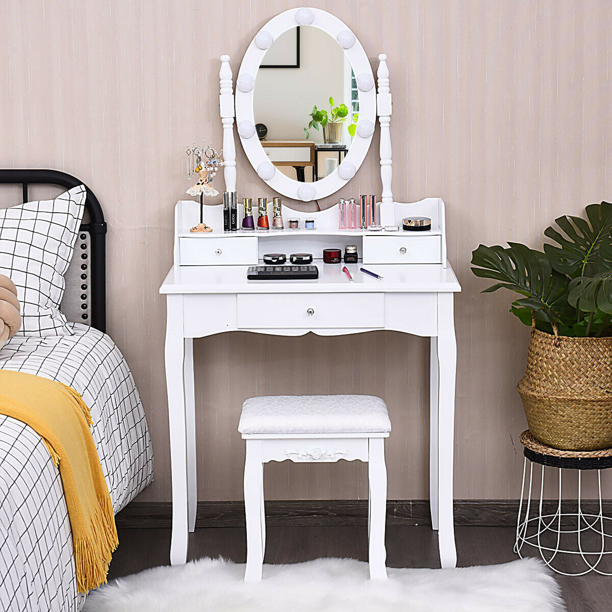 Makeup Vanity Set with LED Lighted Mirror and 3 Drawers