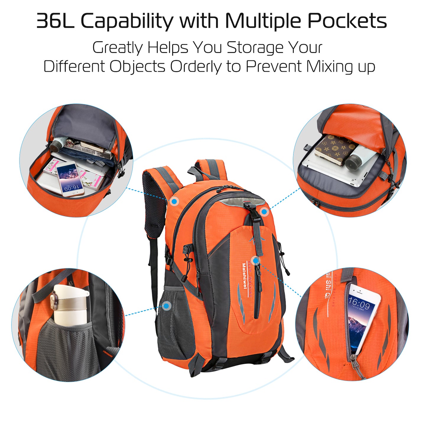 36L Waterproof Hiking Backpack with Ergonomic Design