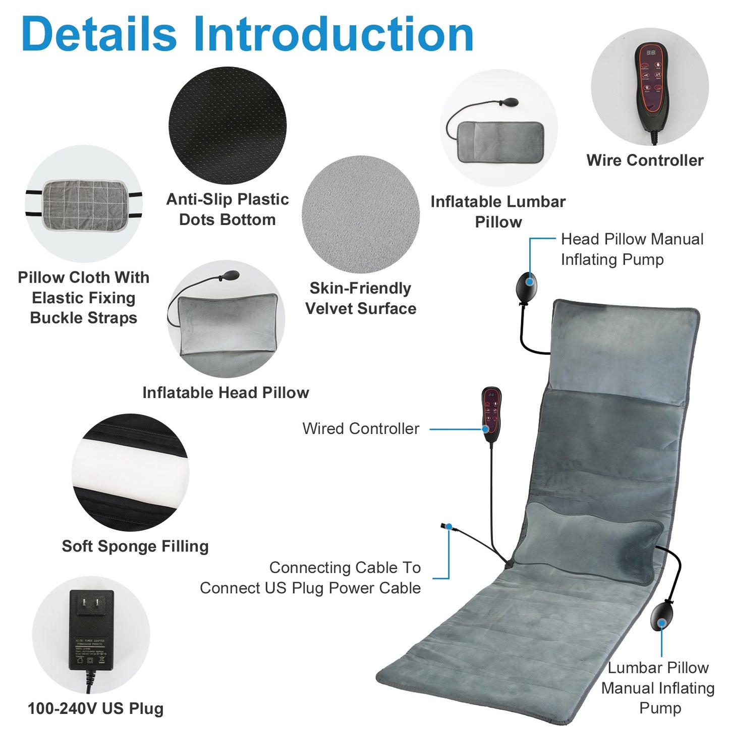Full Body Electric Massage Mat with Heat and Vibration