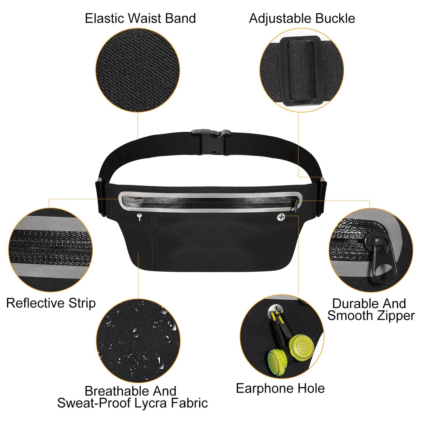 Running Belt Bag Adjustable Waist Pack with Reflective Strip