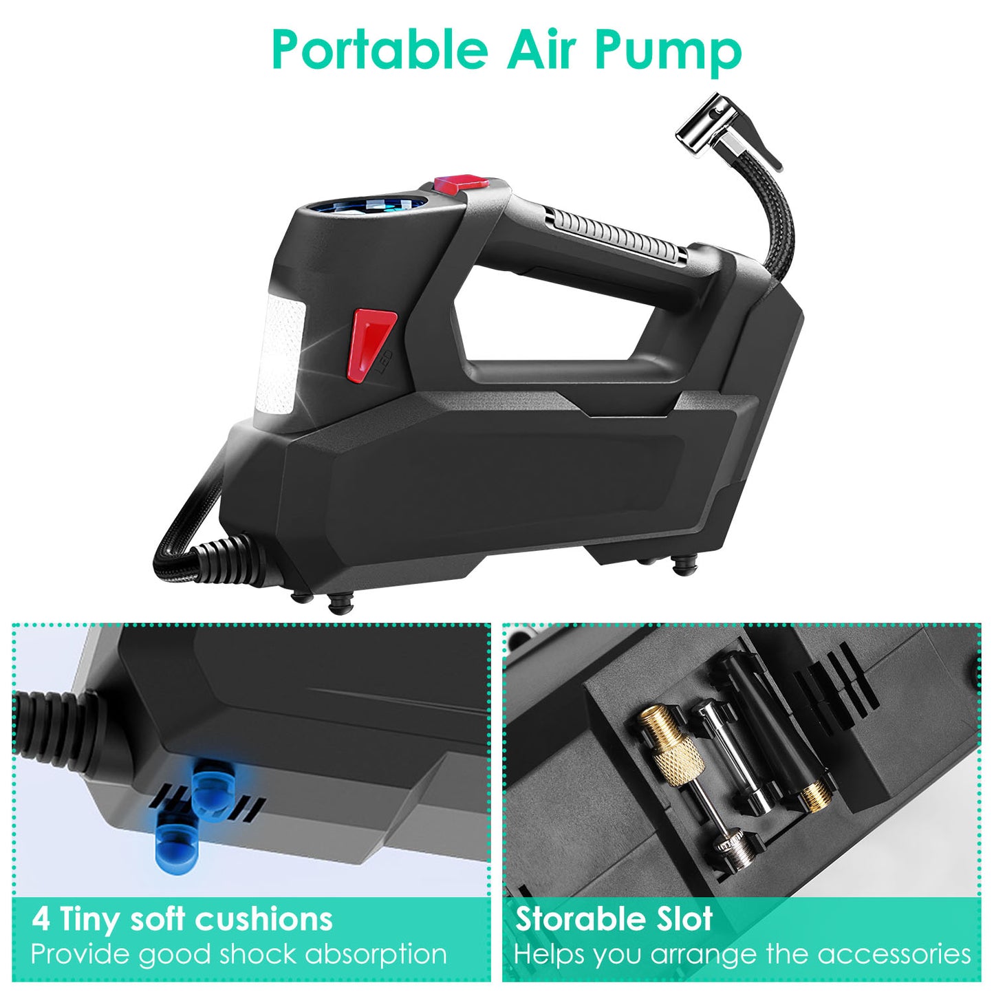 Portable Tire Inflator 120 PSI with Digital Display & LED Light