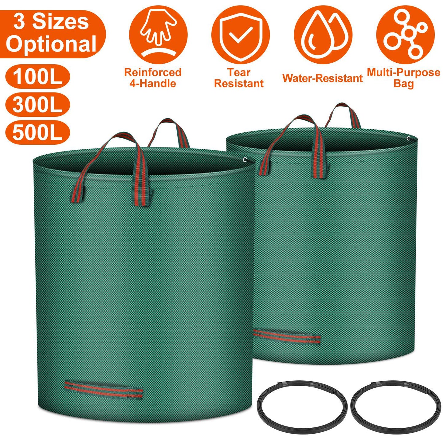 Garden Waste Bags 26 Gallon - Waterproof with 4 Handles (2-Pack)