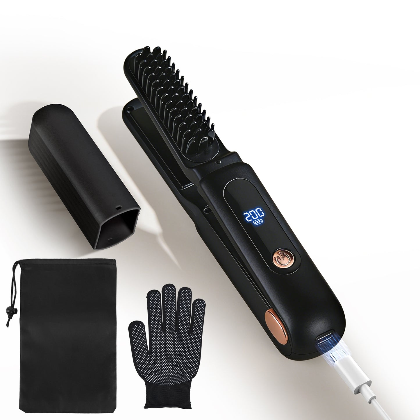 Cordless Hair Straightener Brush 2-in-1 Ceramic Flat Iron