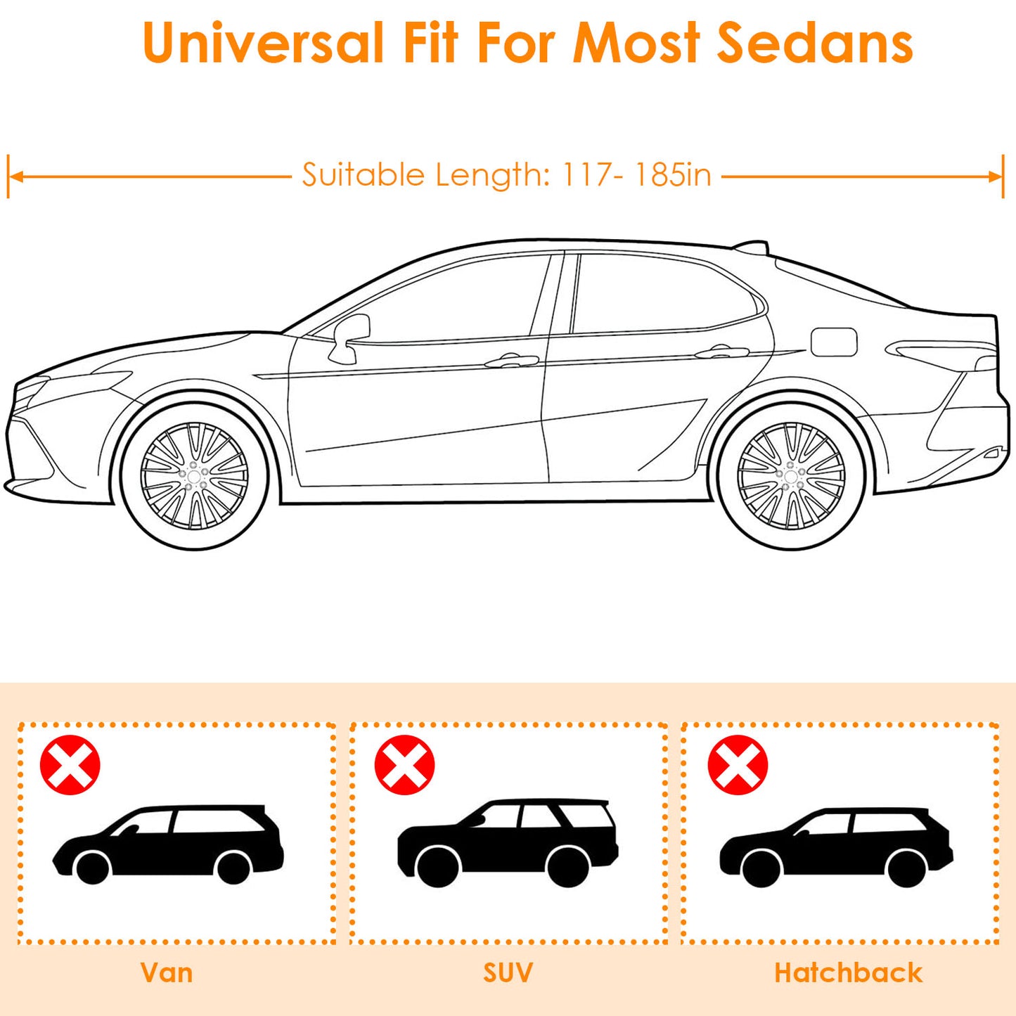 Full Car Cover 189x69x47in All Weather UV Protection for Sedans