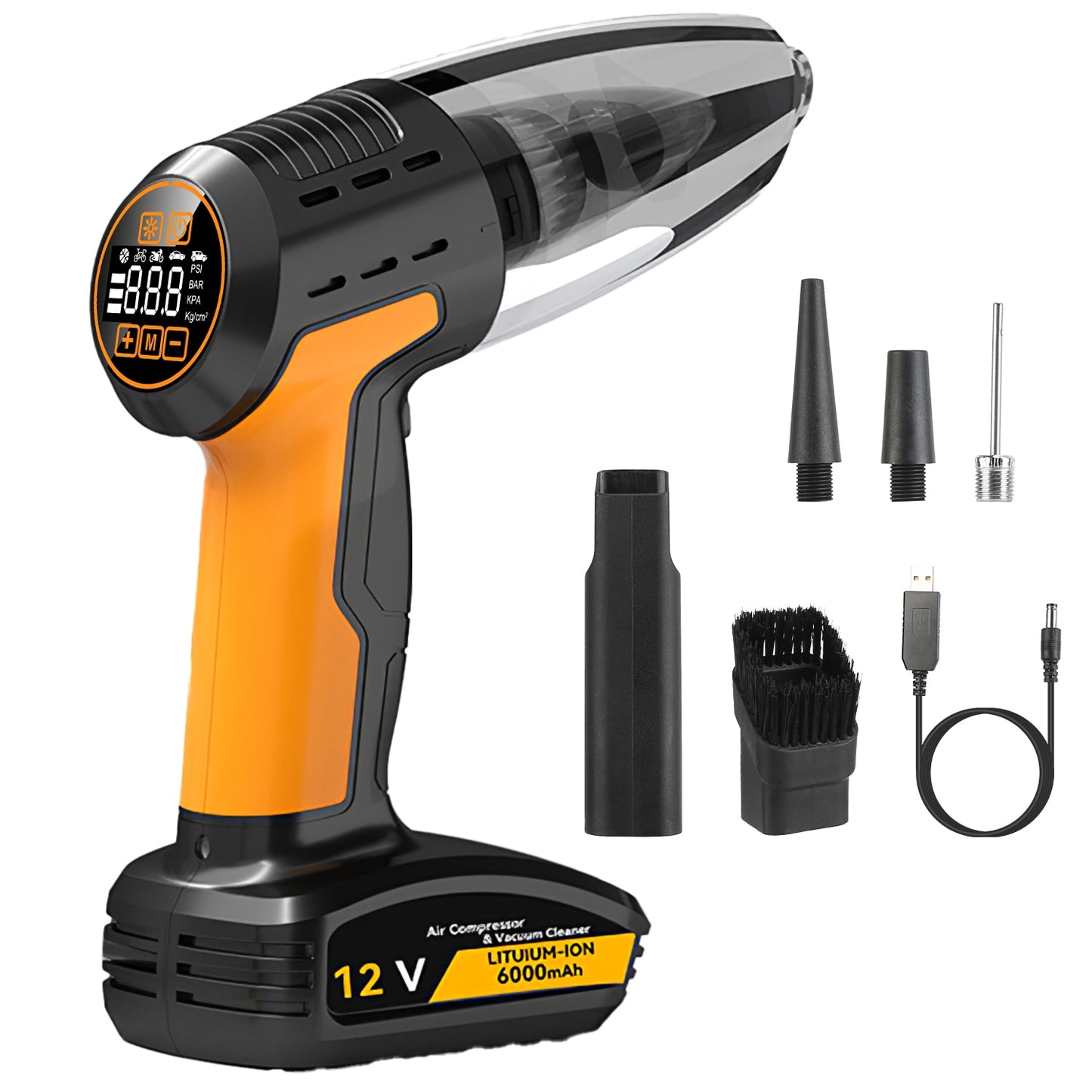 4-in-1 Cordless Car Vacuum Cleaner & Tire Inflator with LED