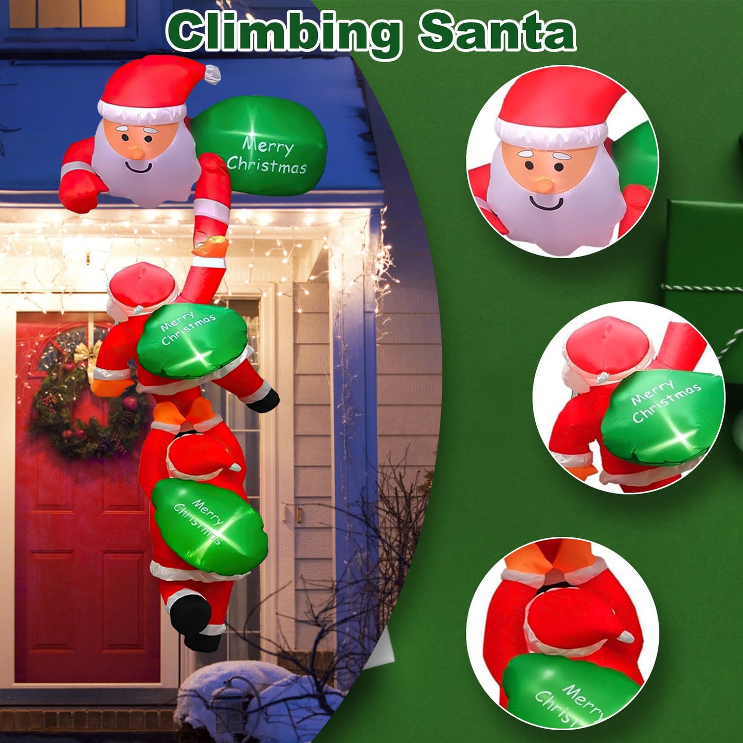 8FT Inflatable Climbing Santa Claus with LED Lights
