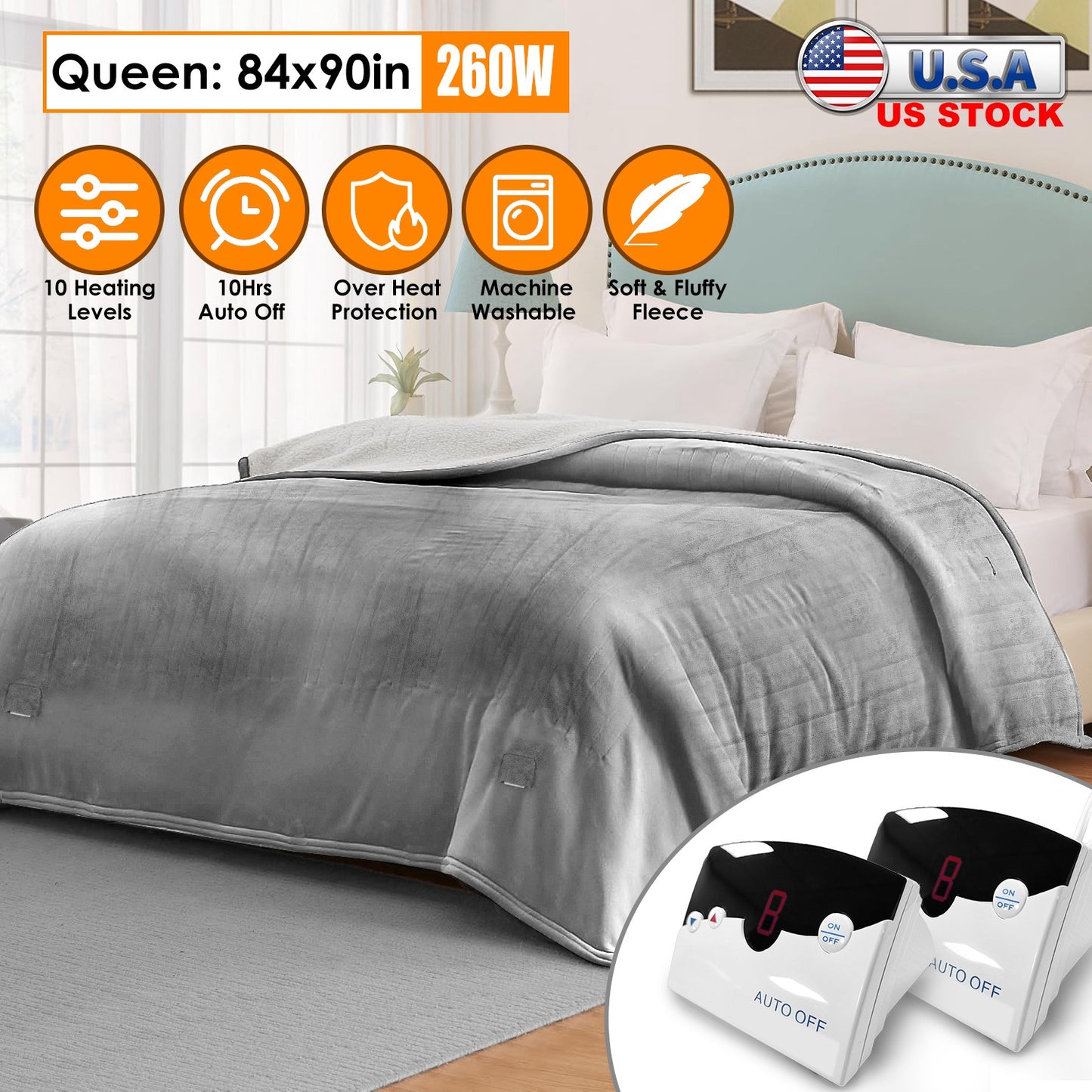 Electric Heated Fleece Blanket with Dual Controller King Size