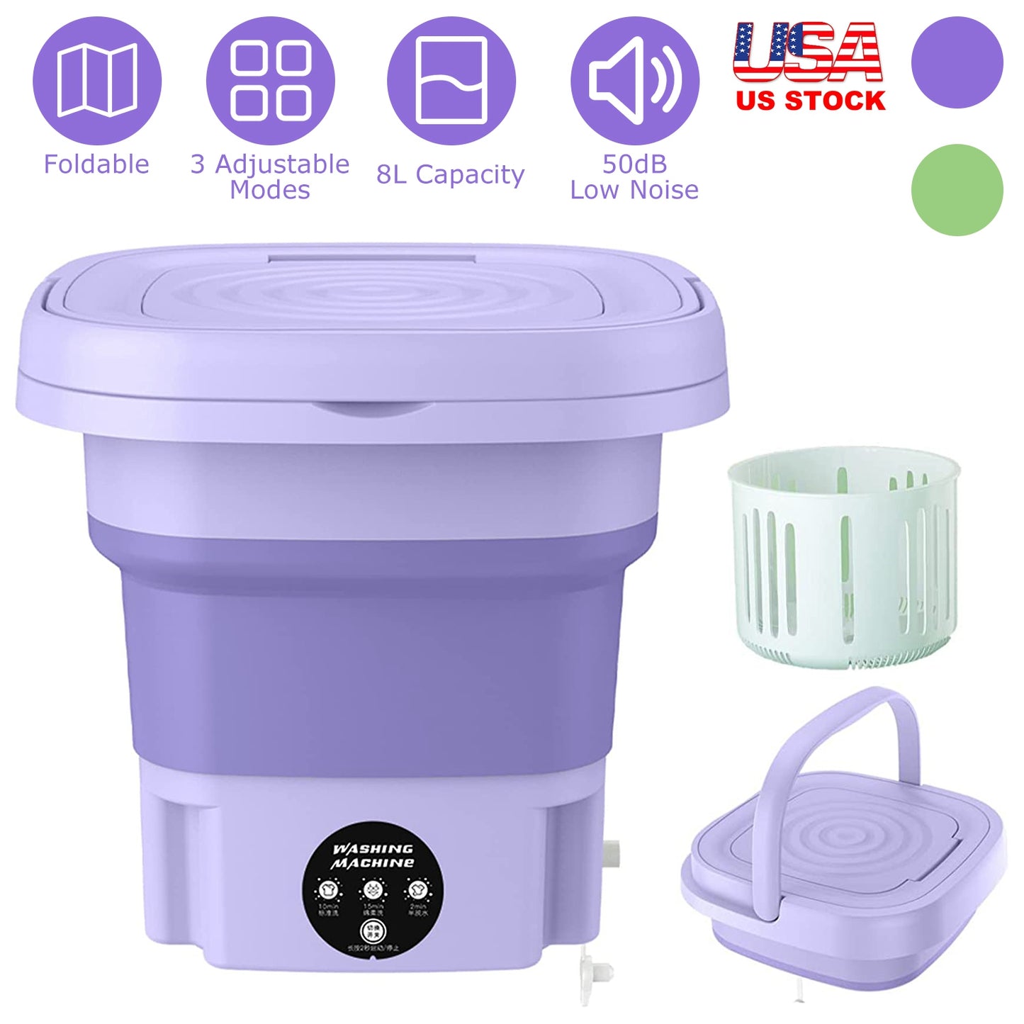 Portable Foldable Washing Machine 8L with 3 Wash Modes