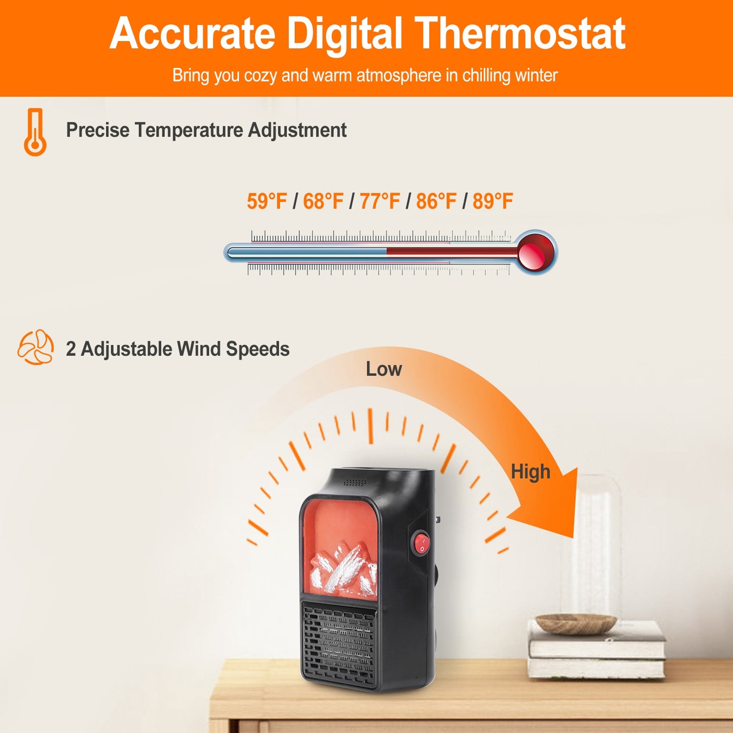 800W Plug-In Space Heater with Remote and Digital Thermostat