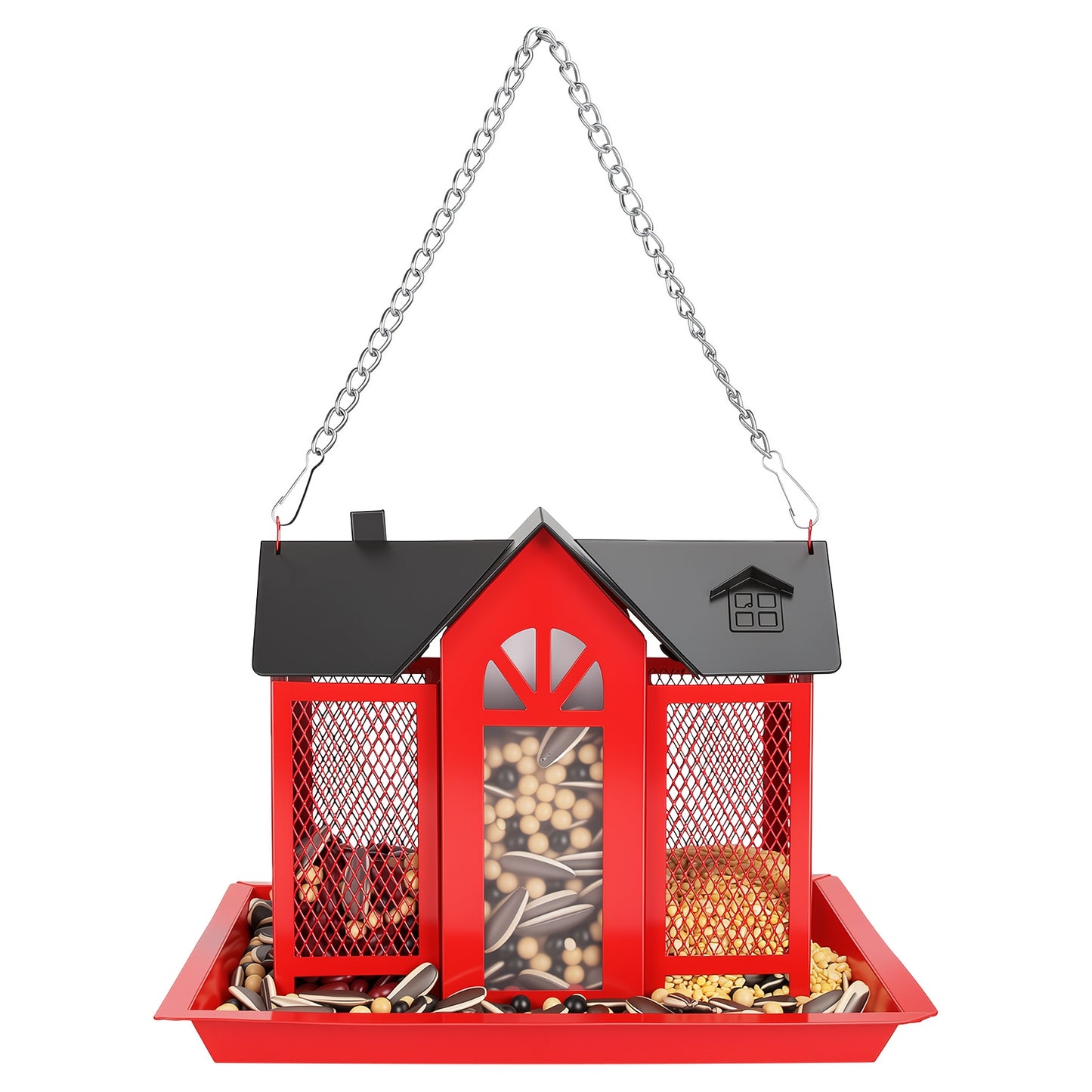 Barn Bird Feeder with Transparent Window & Lift Top Lid