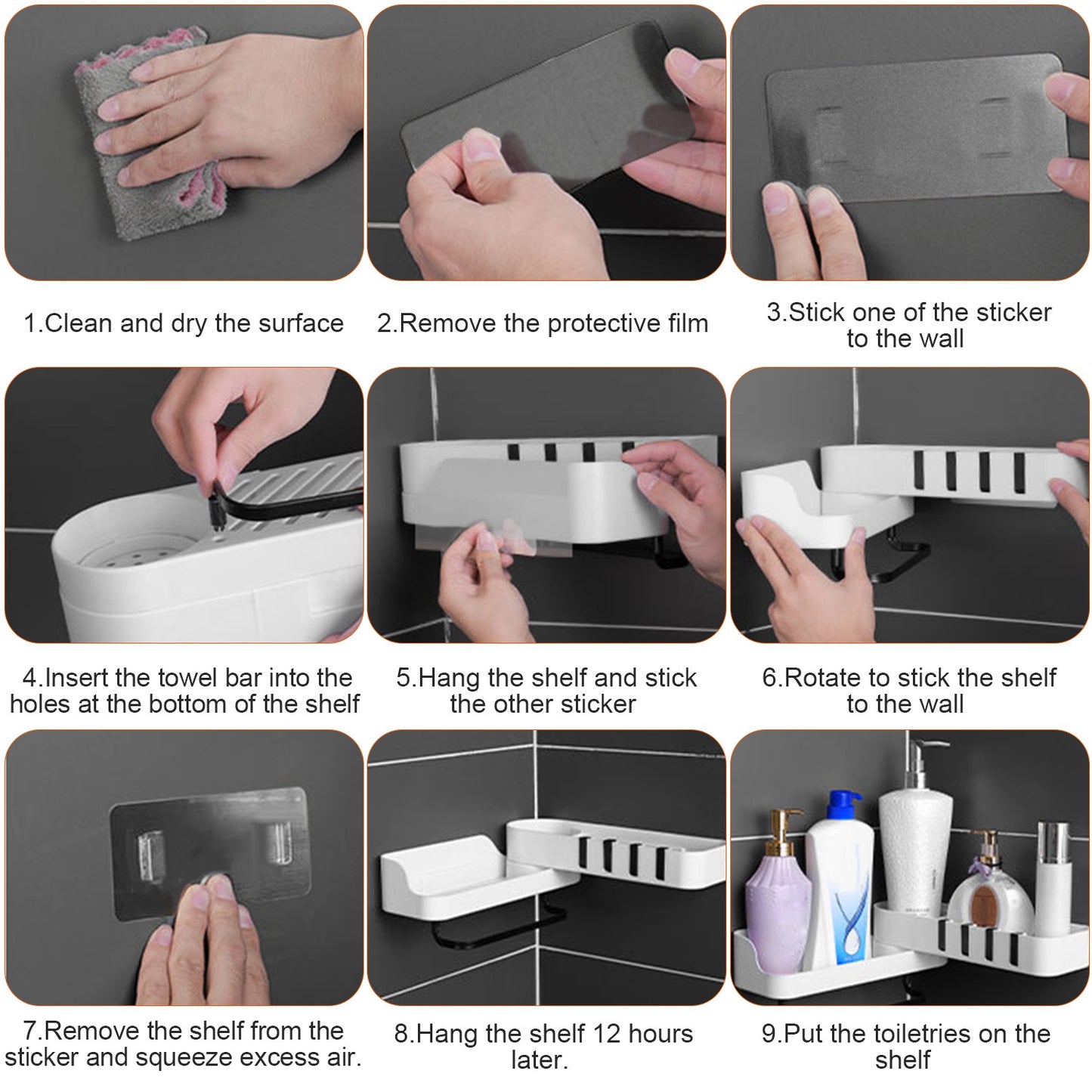 Rotatable Bathroom Corner Caddy Shelf with Towel Bar
