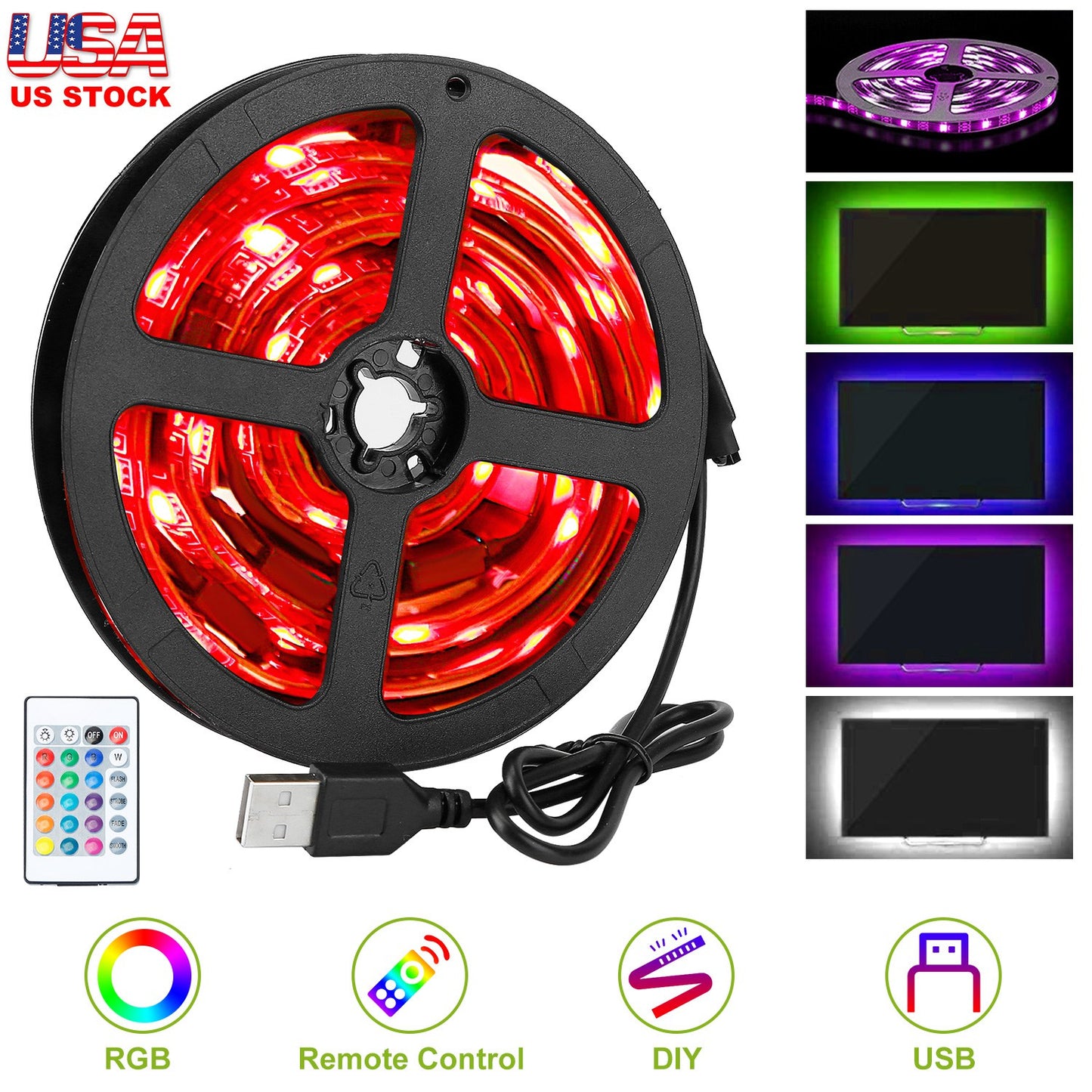 RGB LED TV Backlight Strip 6.56ft with Remote Control