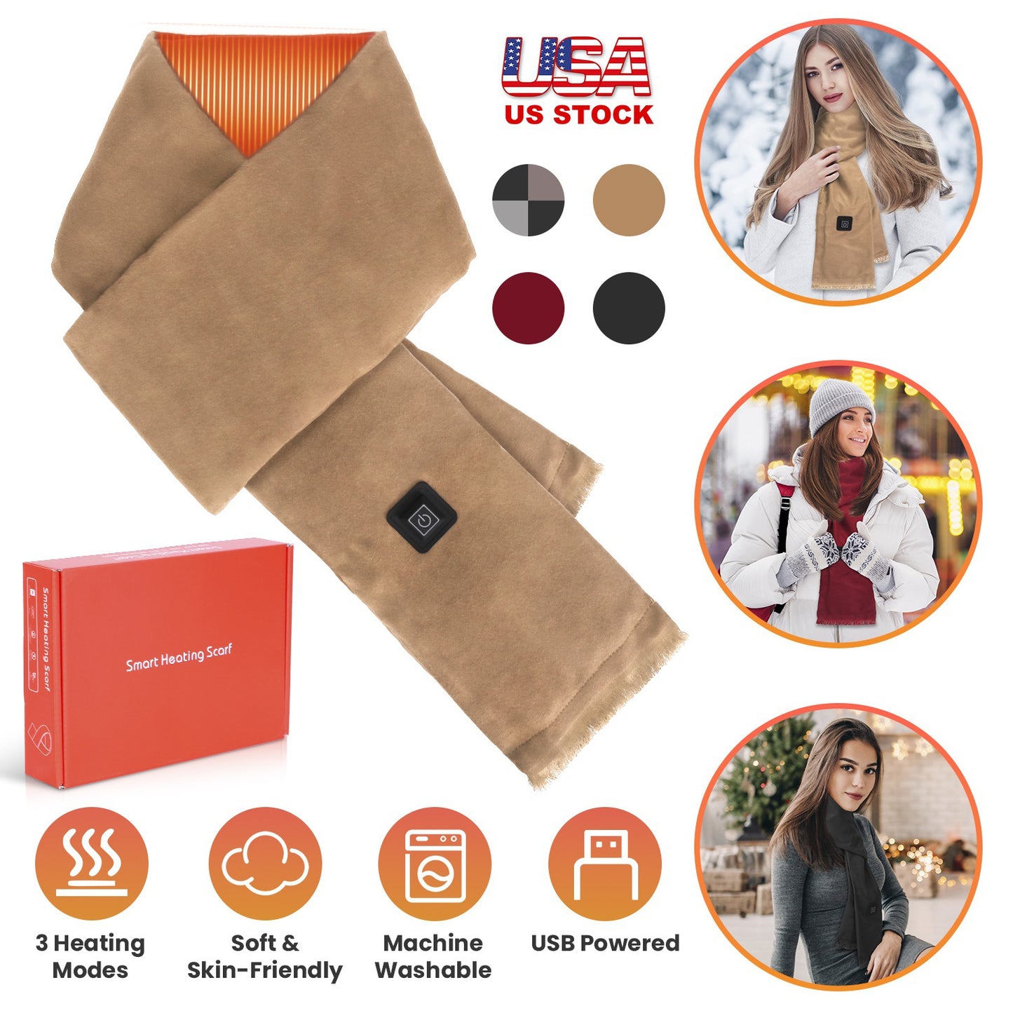 USB Heated Winter Scarf with 3 Temperature Settings