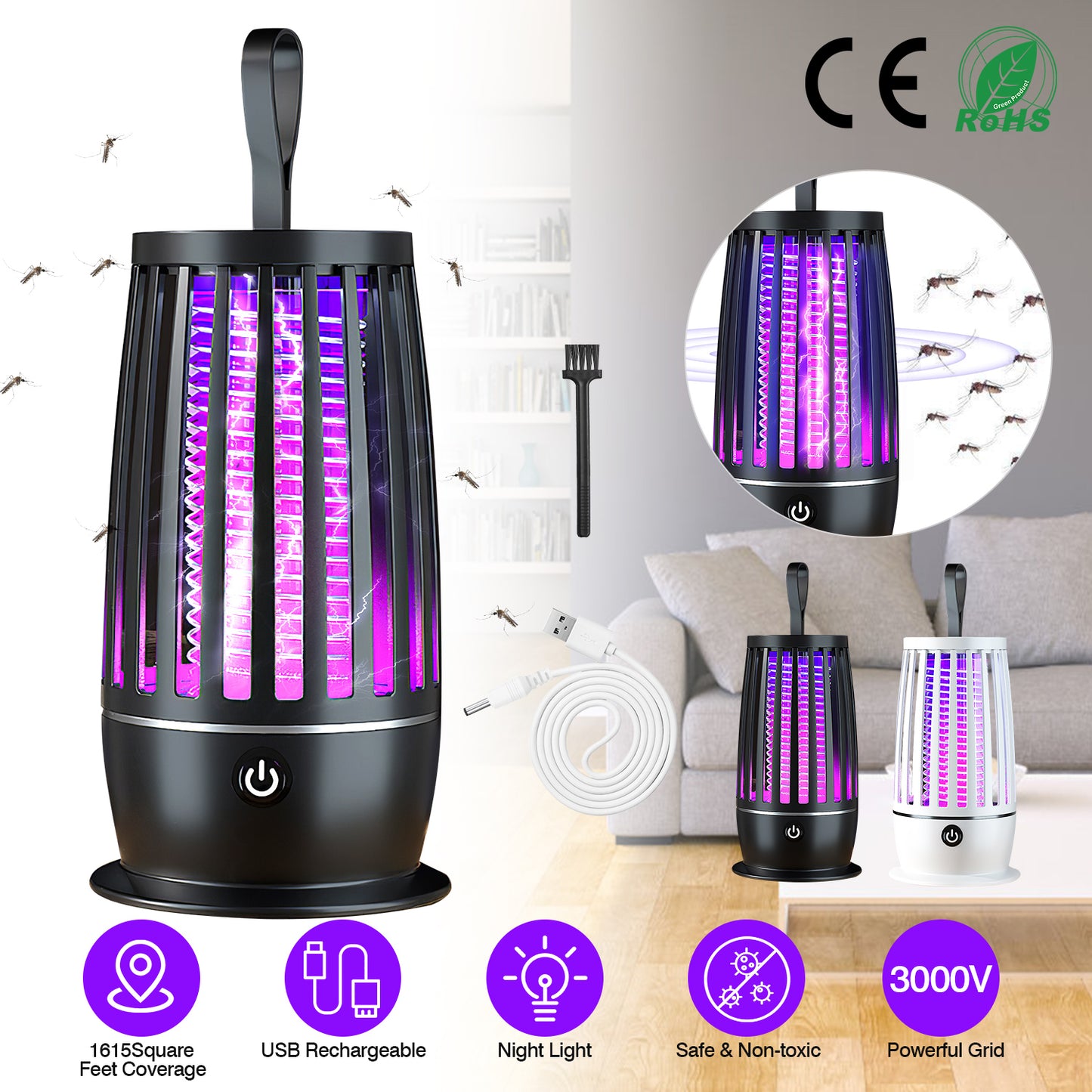 Rechargeable Bug Zapper with UV Light & Night Light