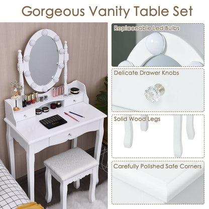 Makeup Vanity Set with LED Lighted Mirror and 3 Drawers