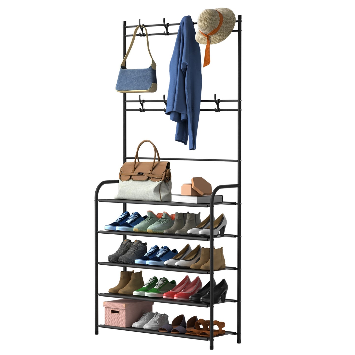 Entryway Coat Rack with 4-Tier Shoe Storage Shelf
