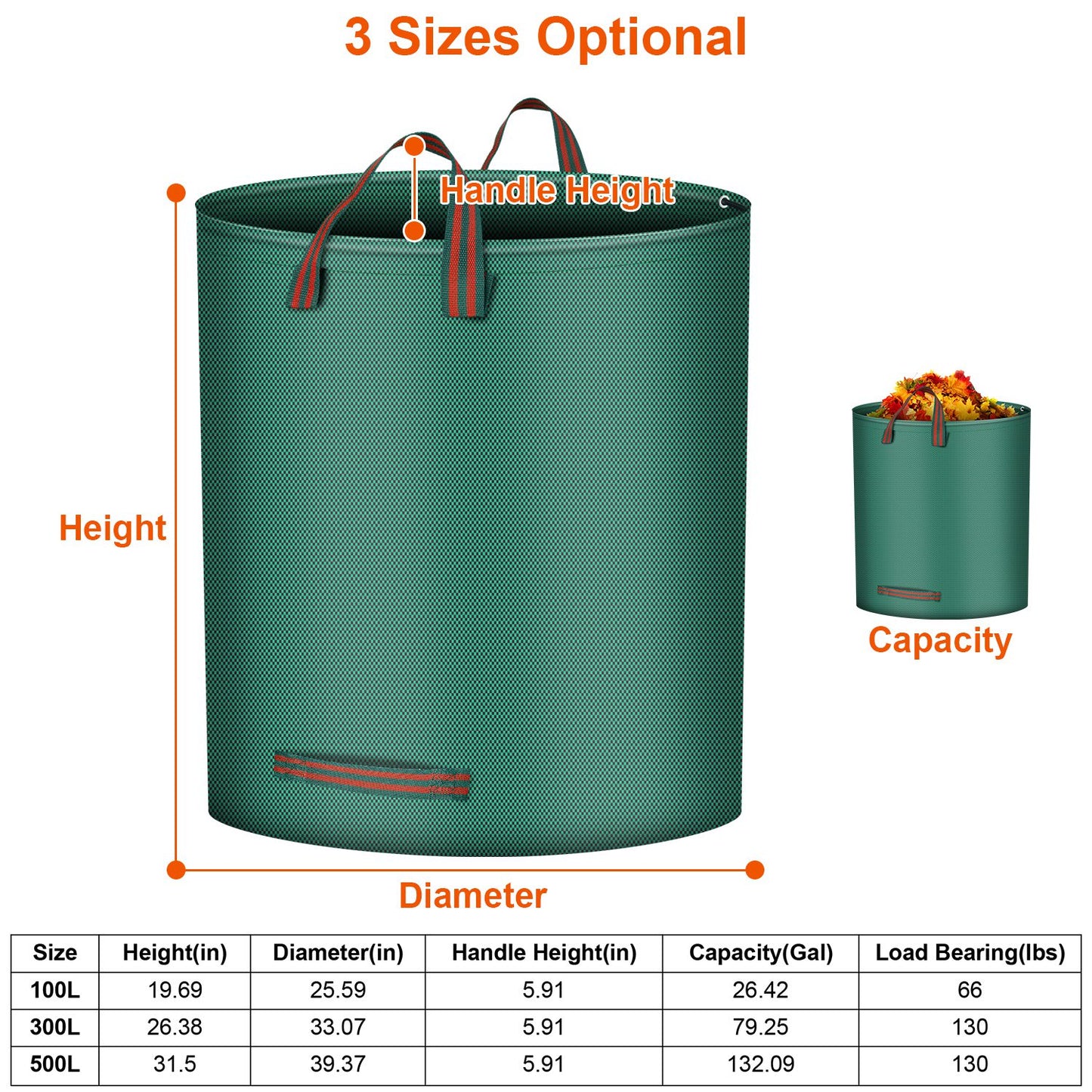 Garden Waste Bags 26 Gallon - Waterproof with 4 Handles (2-Pack)