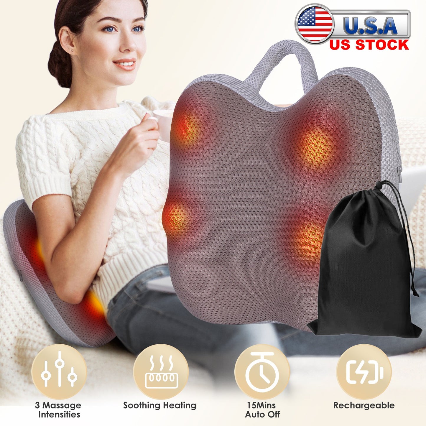 Cordless Shiatsu Back Massager with Heat & Kneading Nodes