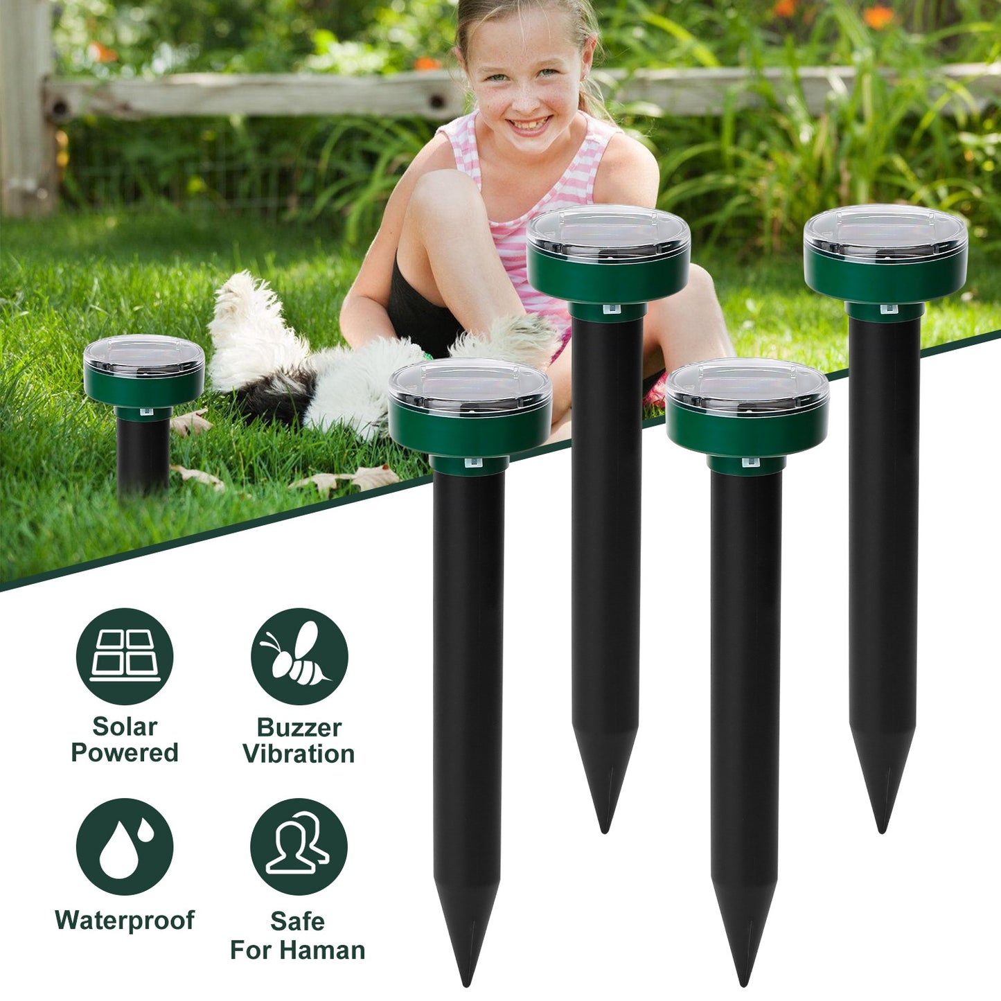 Solar Mole Repeller Stakes - 4 Pack Sonic Gopher Deterrent