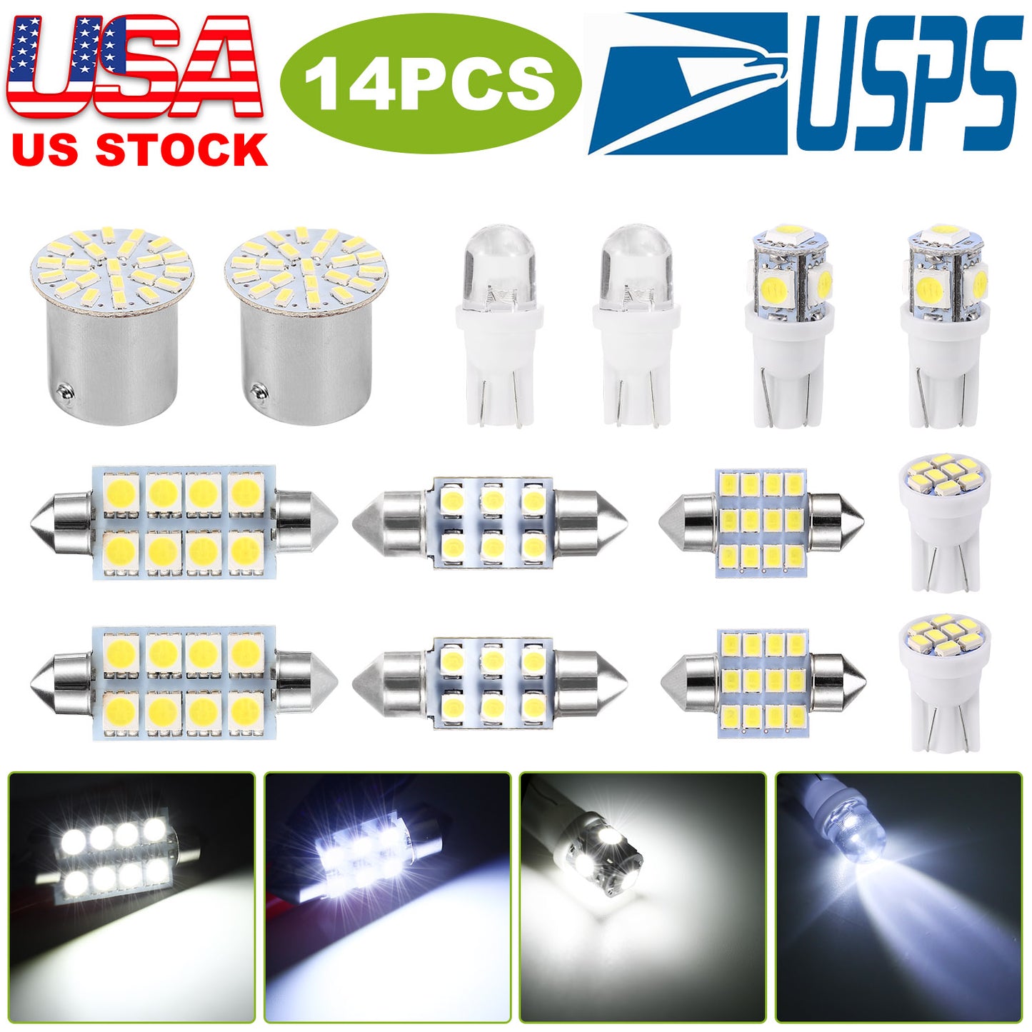 LED Interior Light Bulb Kit for Car - 14 Piece Set, 6000K White