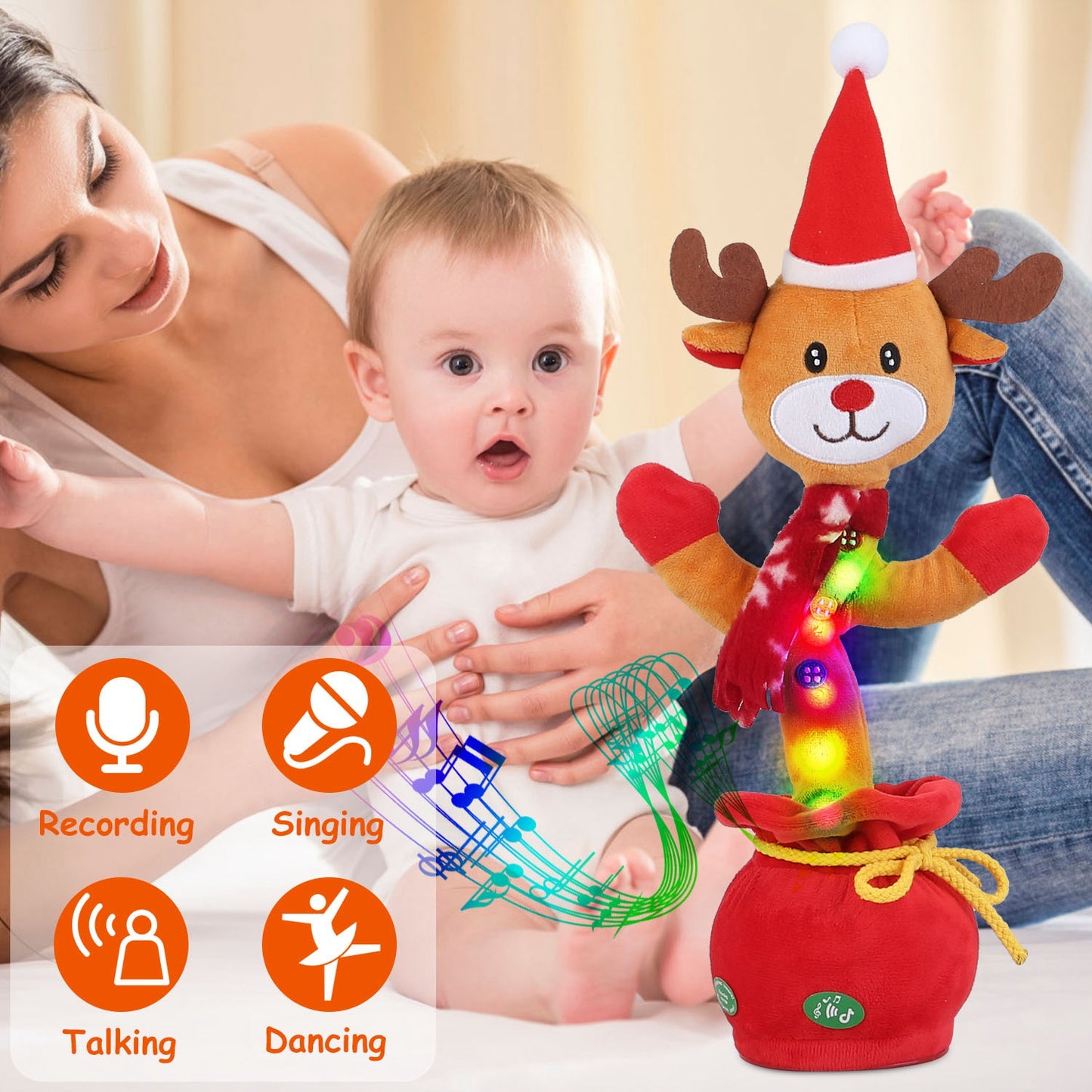 Dancing Christmas Plush Toy with Music, Lights & Recording