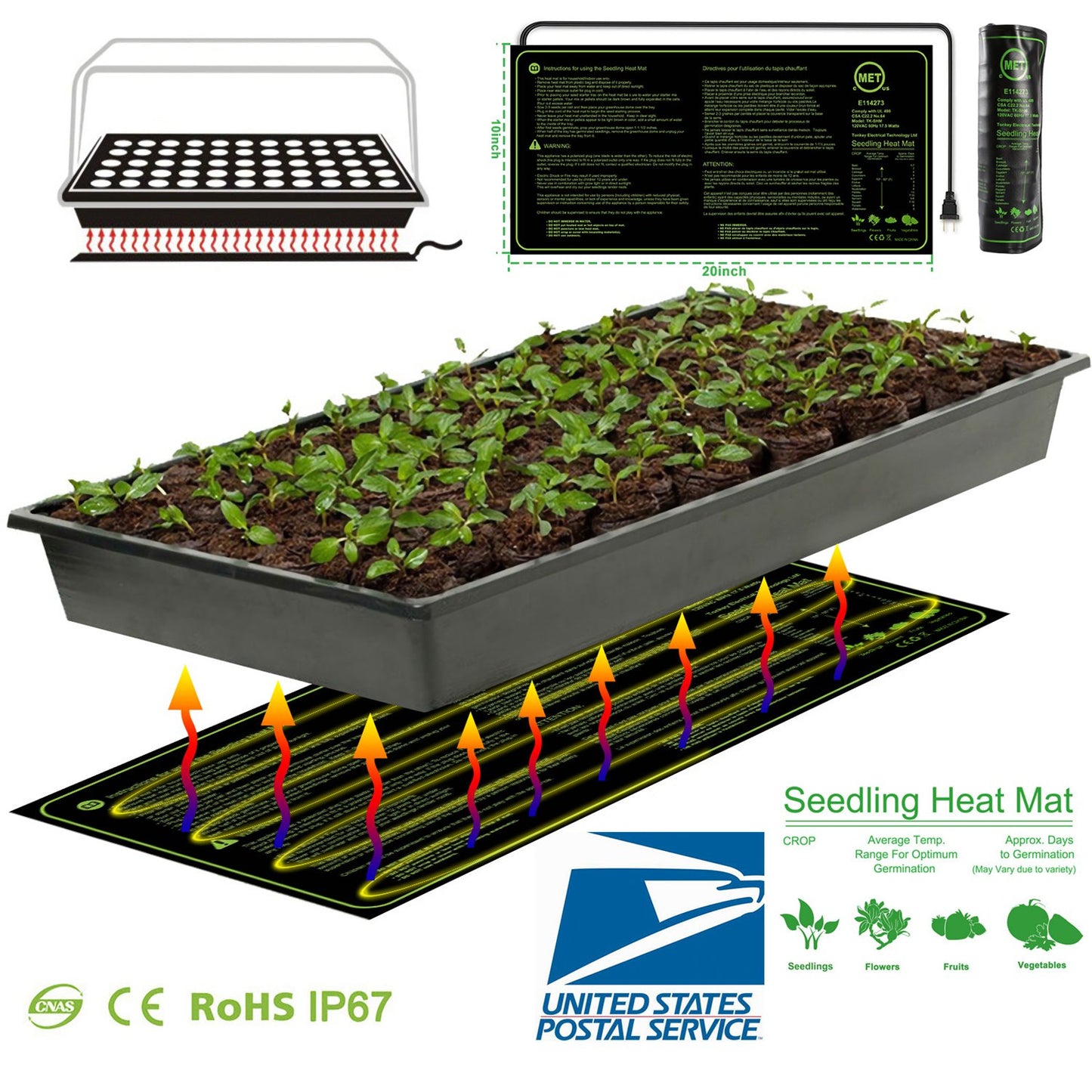 Seedling Heat Mat 10x20 Waterproof for Seed Germination