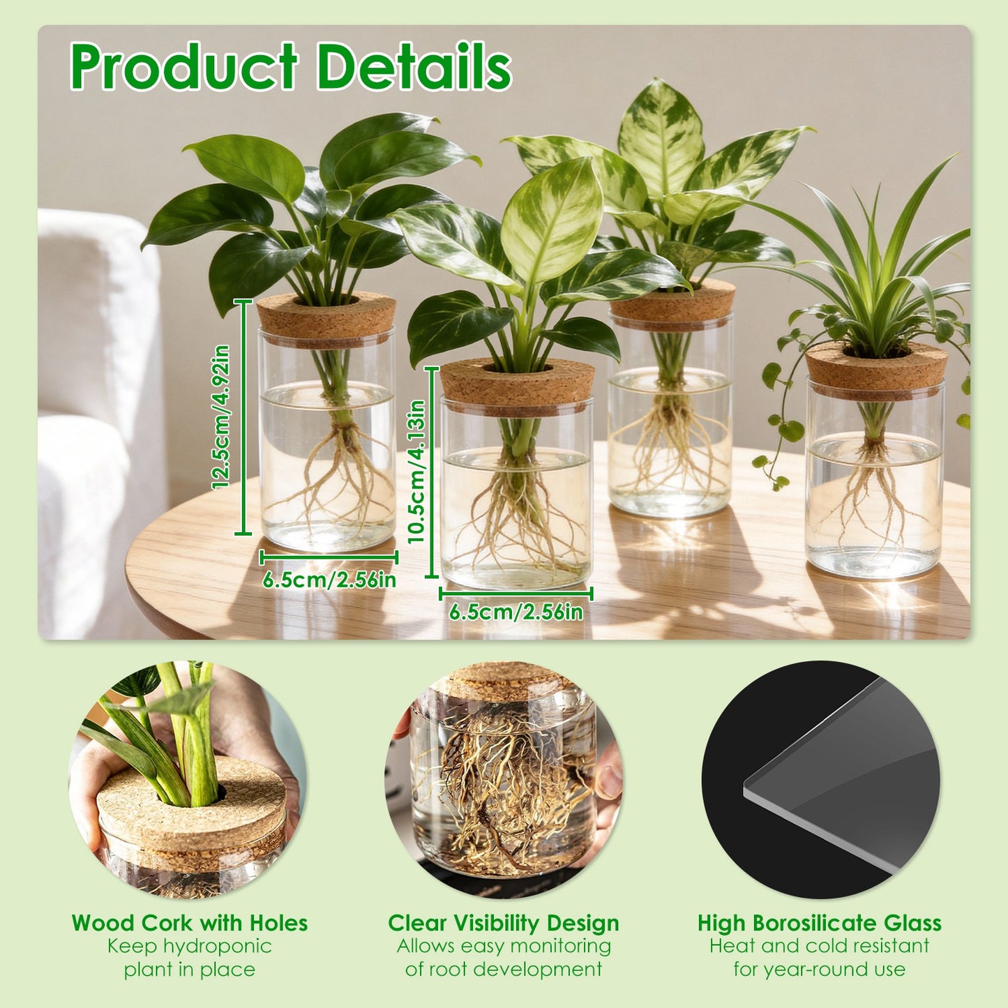 Glass Propagation Stations 4-Pack with Wood Cork Lids