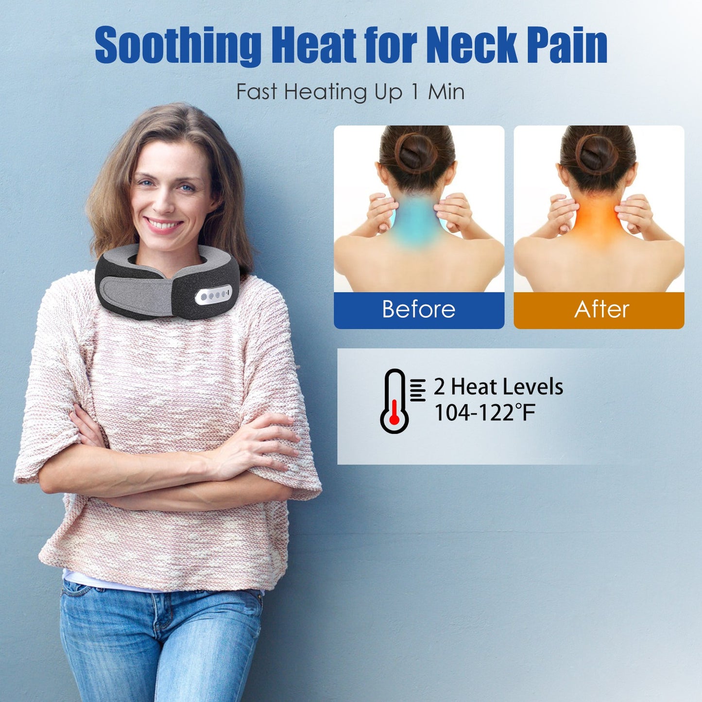 Neck Massager Pillow with Heat & Memory Foam Travel Support