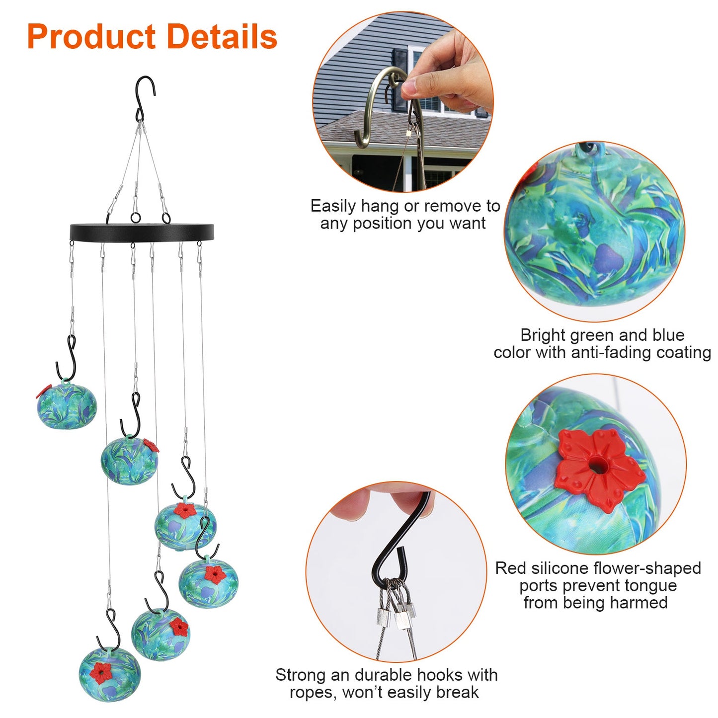 Wind Chime Hummingbird Feeder with Ant & Bee Proof Design