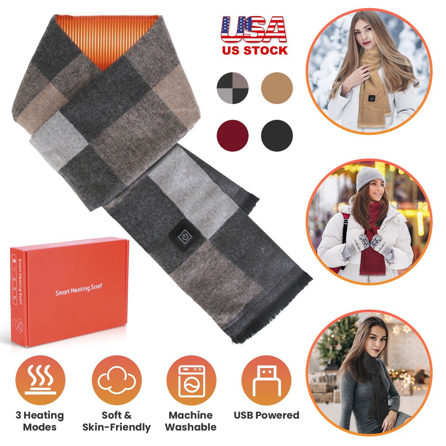 USB Heated Winter Scarf with 3 Temperature Settings