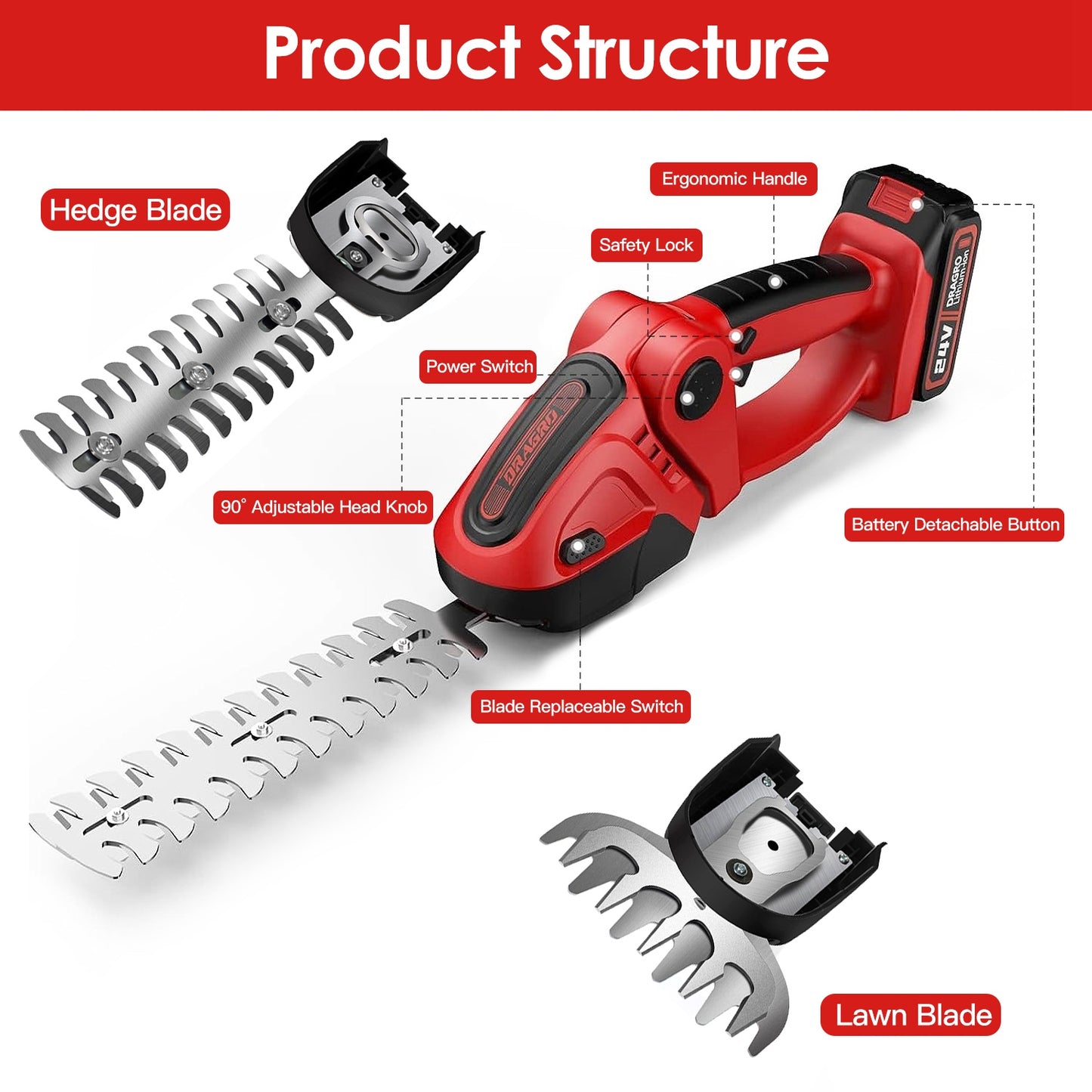 24V Cordless Grass Shear & Hedge Trimmer with 2 Blades