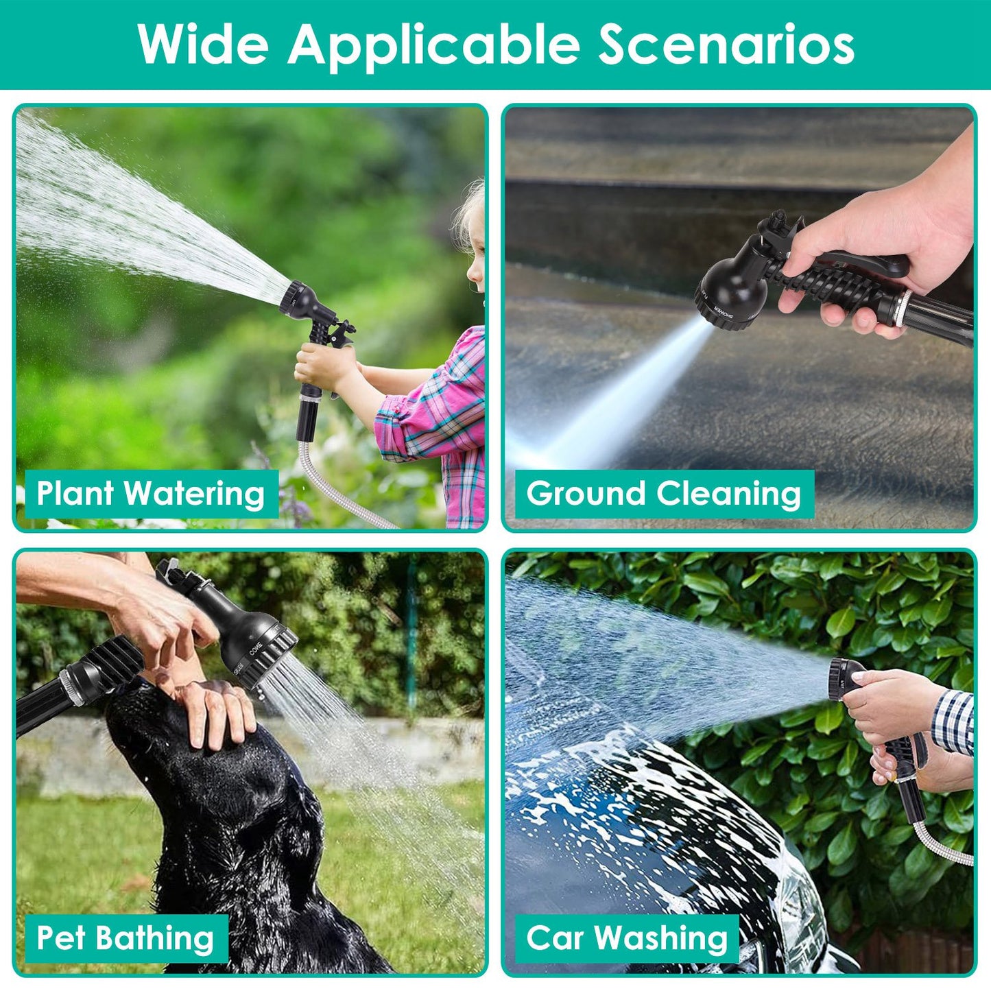 Stainless Steel Garden Hose with Dual Spray Nozzles