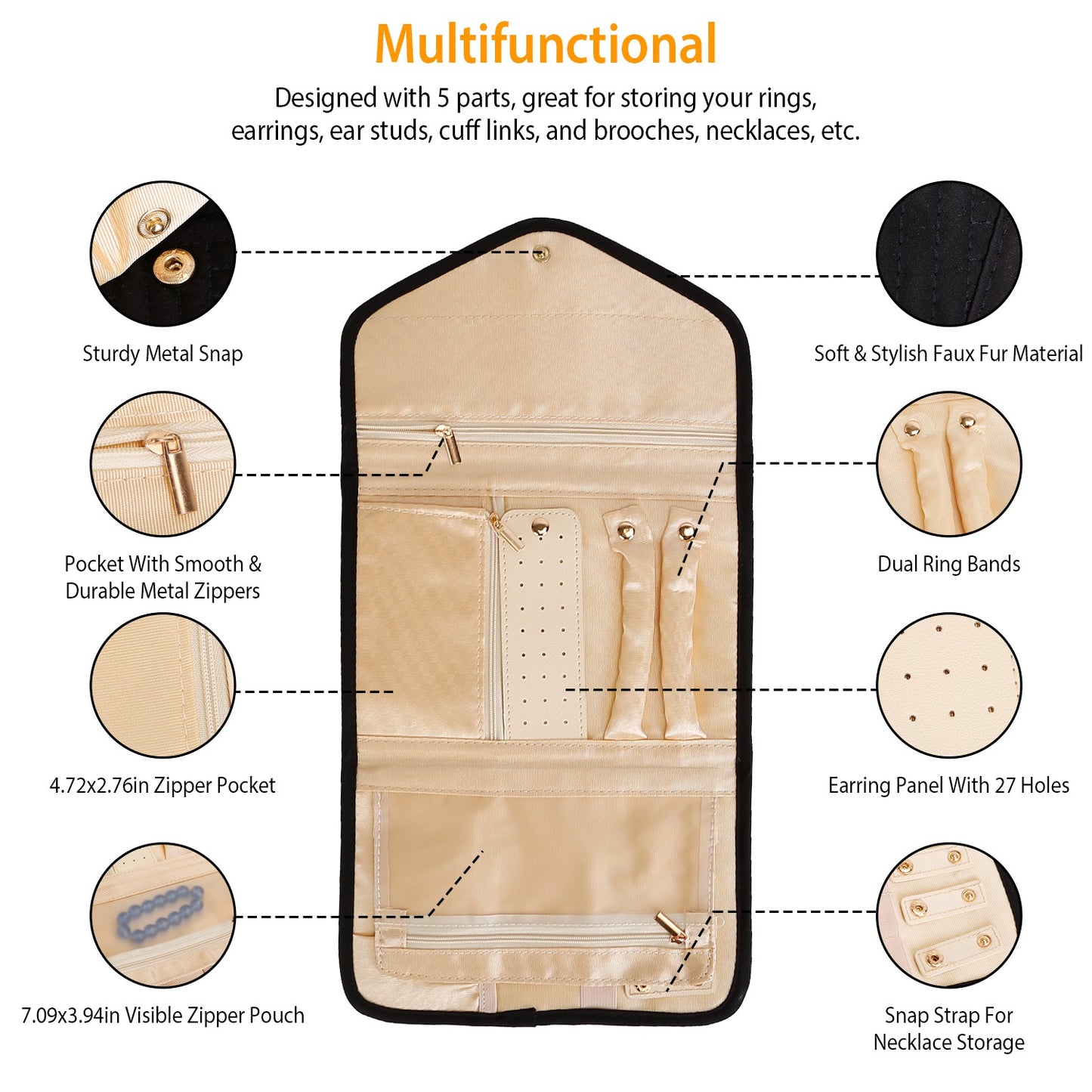 Travel Jewelry Organizer Case - Foldable Roll Storage Bag