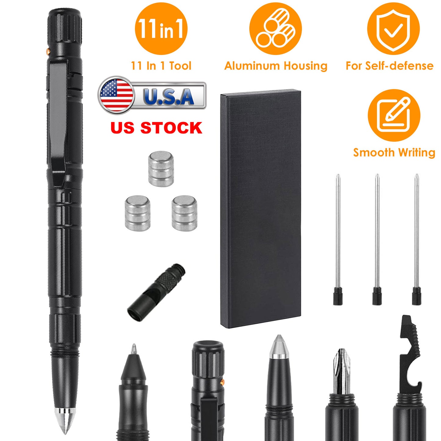 Tactical Pen Multi-Tool Set with LED Flashlight & Glass Breaker