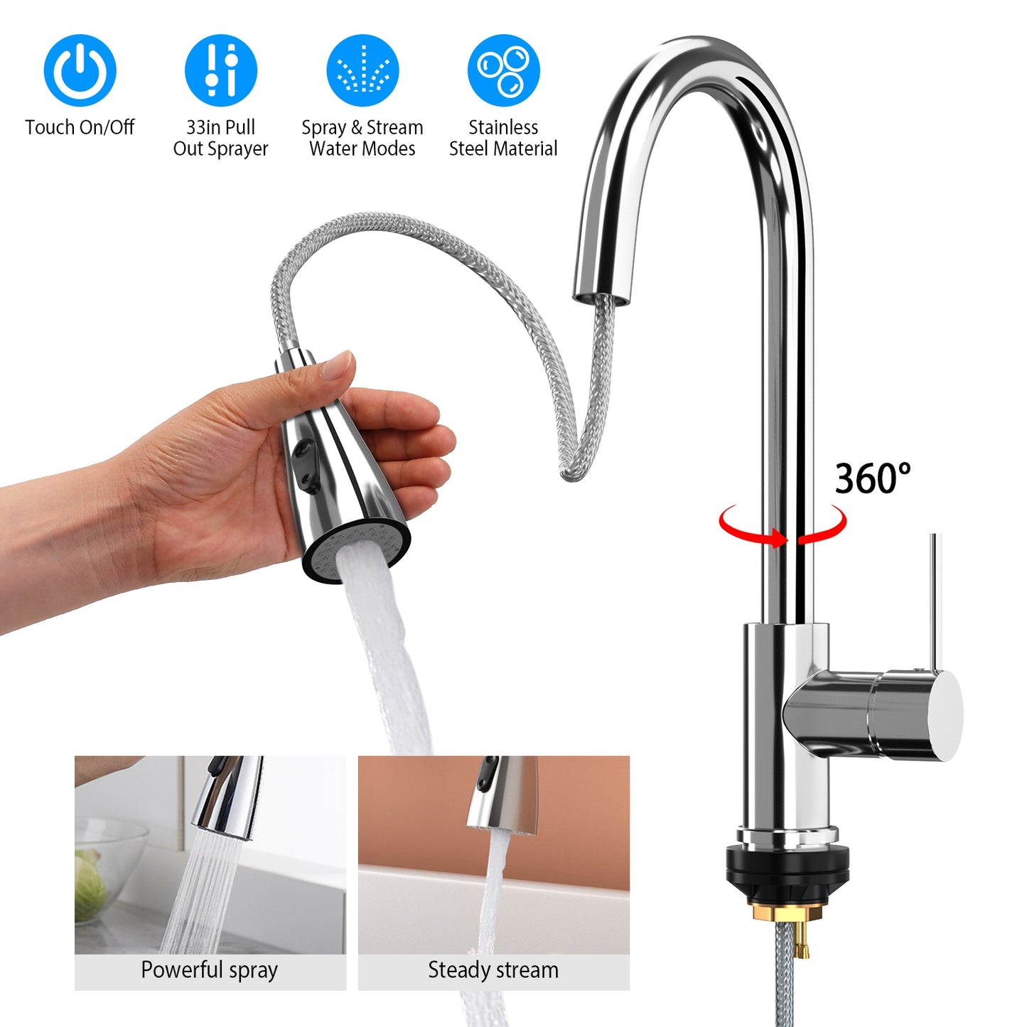 Touch Sensor Kitchen Faucet with Pull-Out Sprayer