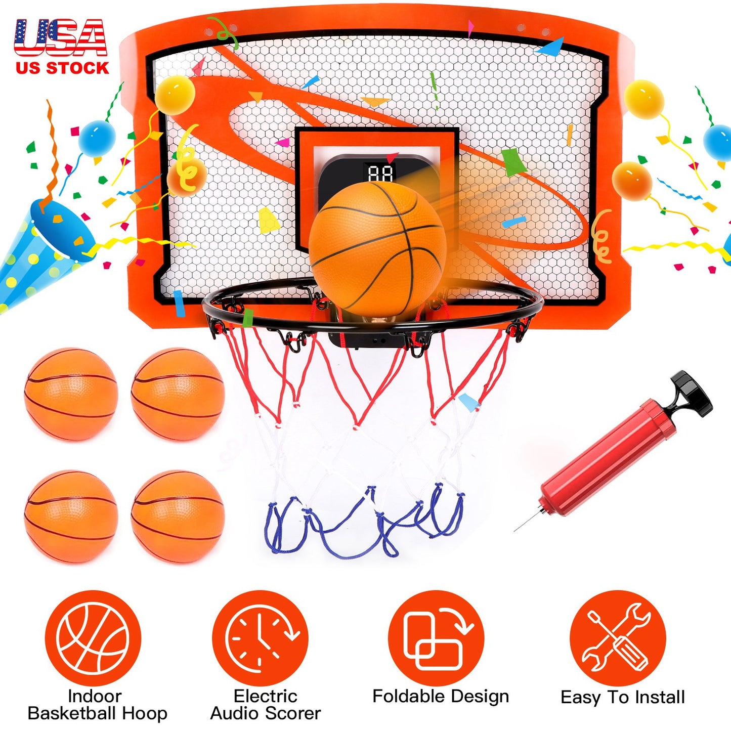 Over-the-Door Mini Basketball Hoop with Electronic Scorer