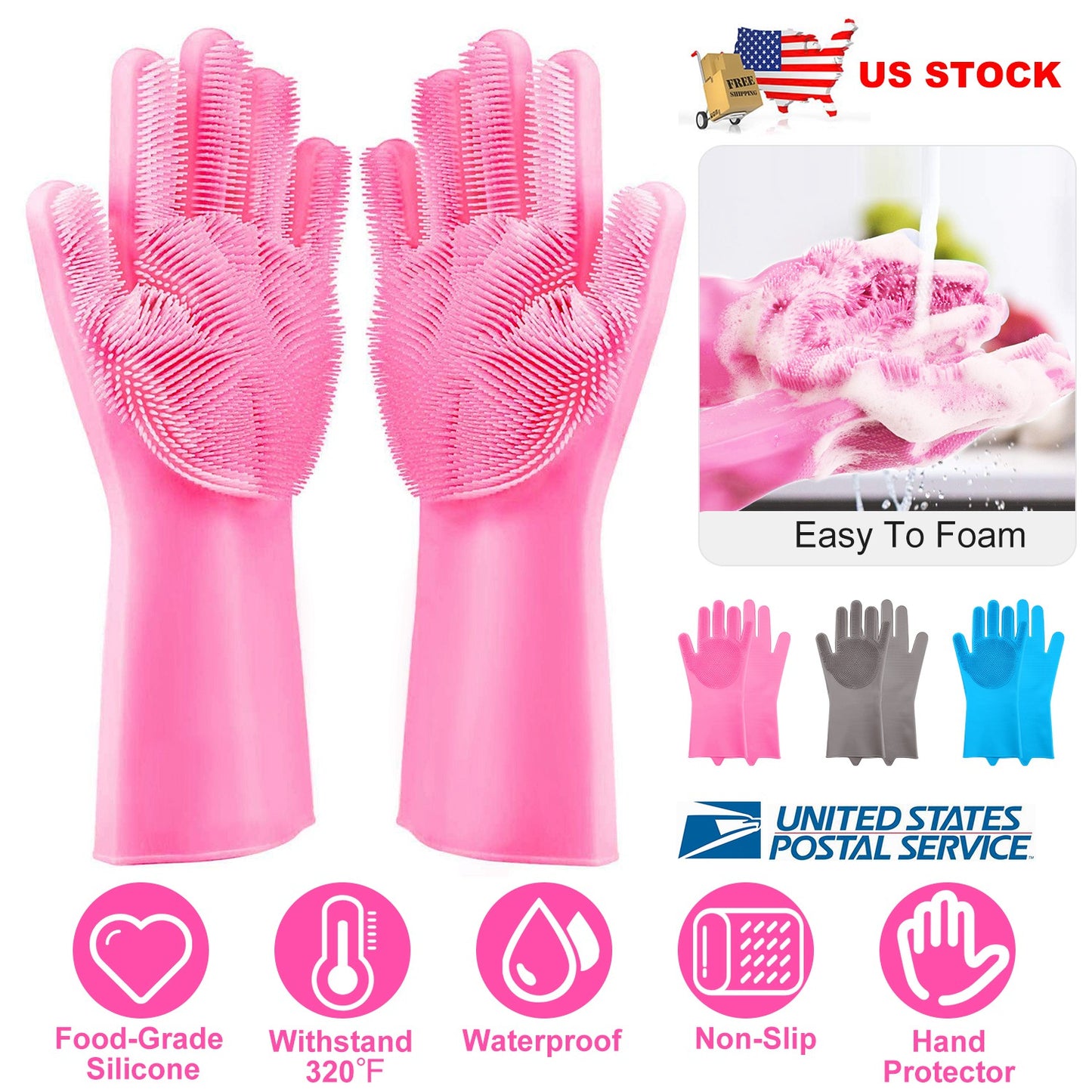 Silicone Dishwashing Gloves with Scrubbing Bristles