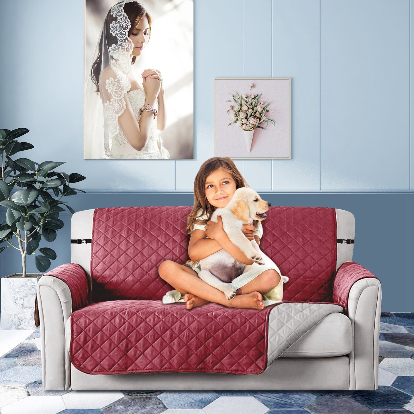 Reversible Sofa Cover with Elastic Straps - Water-Resistant