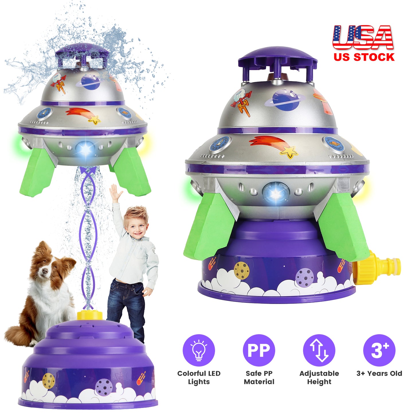 UFO Water Sprinkler Toy with LED Lights & 360° Rotation