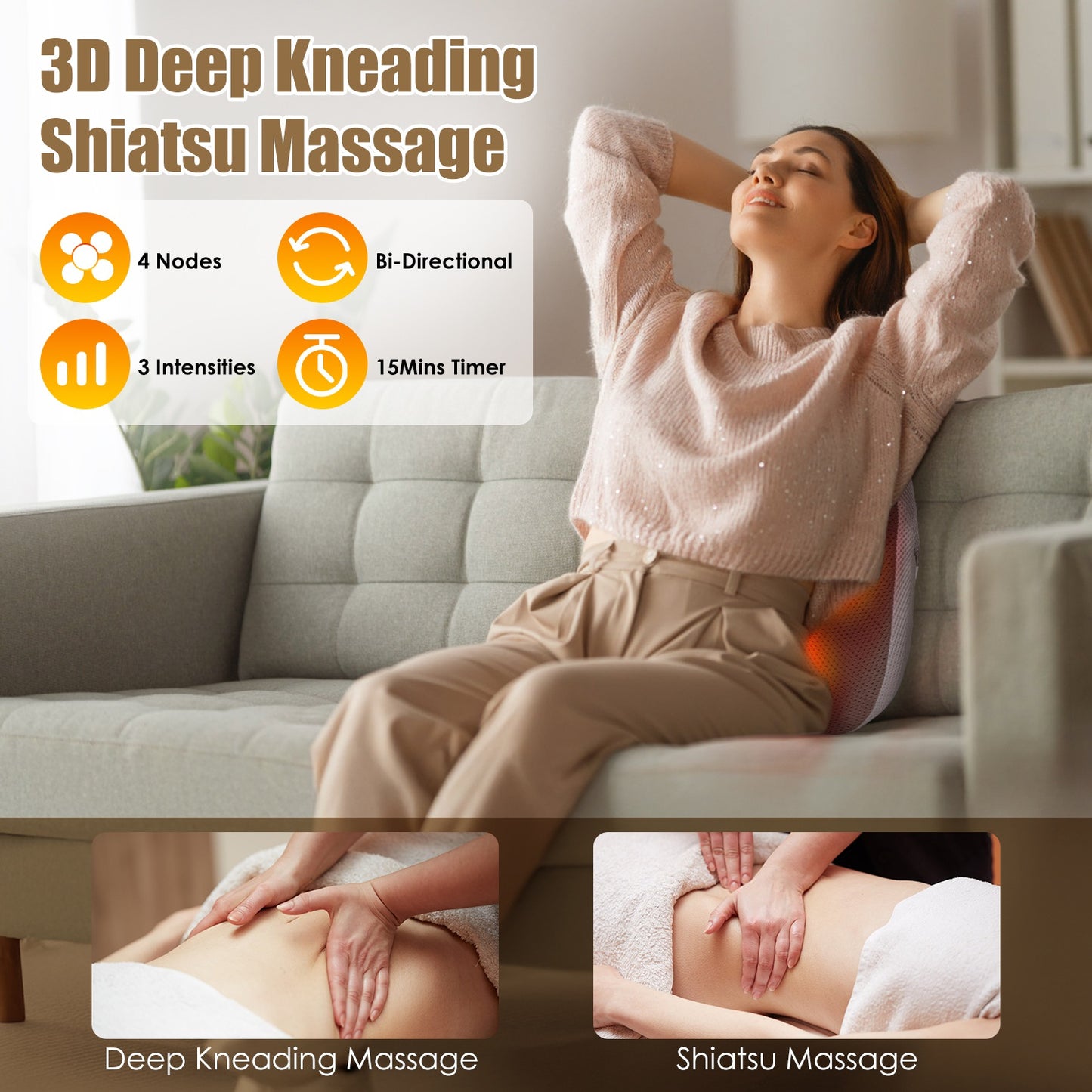 Cordless Shiatsu Back Massager with Heat & Kneading Nodes