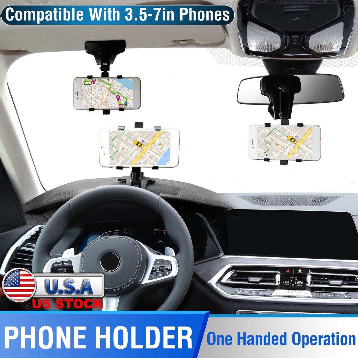 Dashboard Phone Holder with 360° Rotation for 3-7 Inch Phones