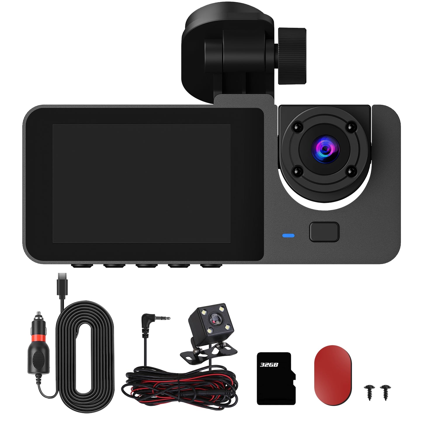 3-Channel Dash Cam with Front, Inside & Rear Cameras