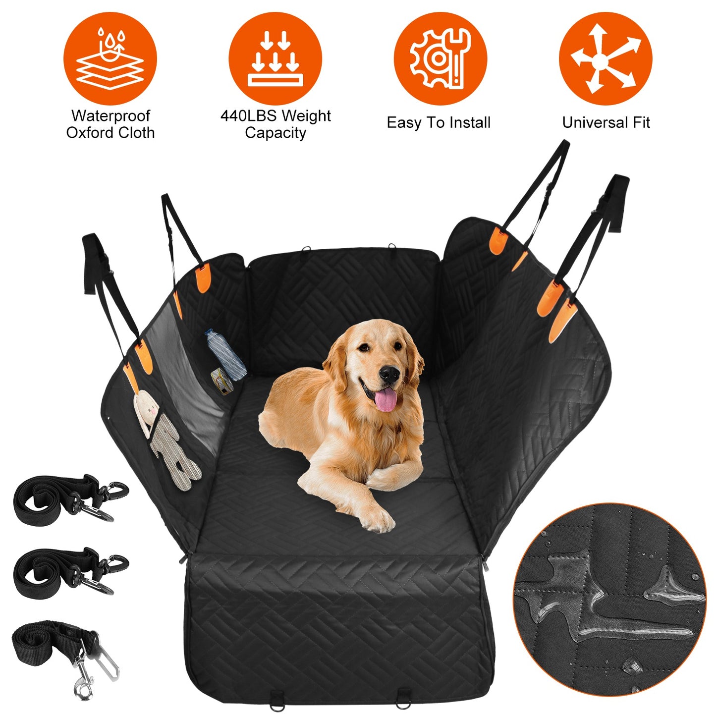 Waterproof Dog Car Seat Cover for Back Seat - Hammock Style
