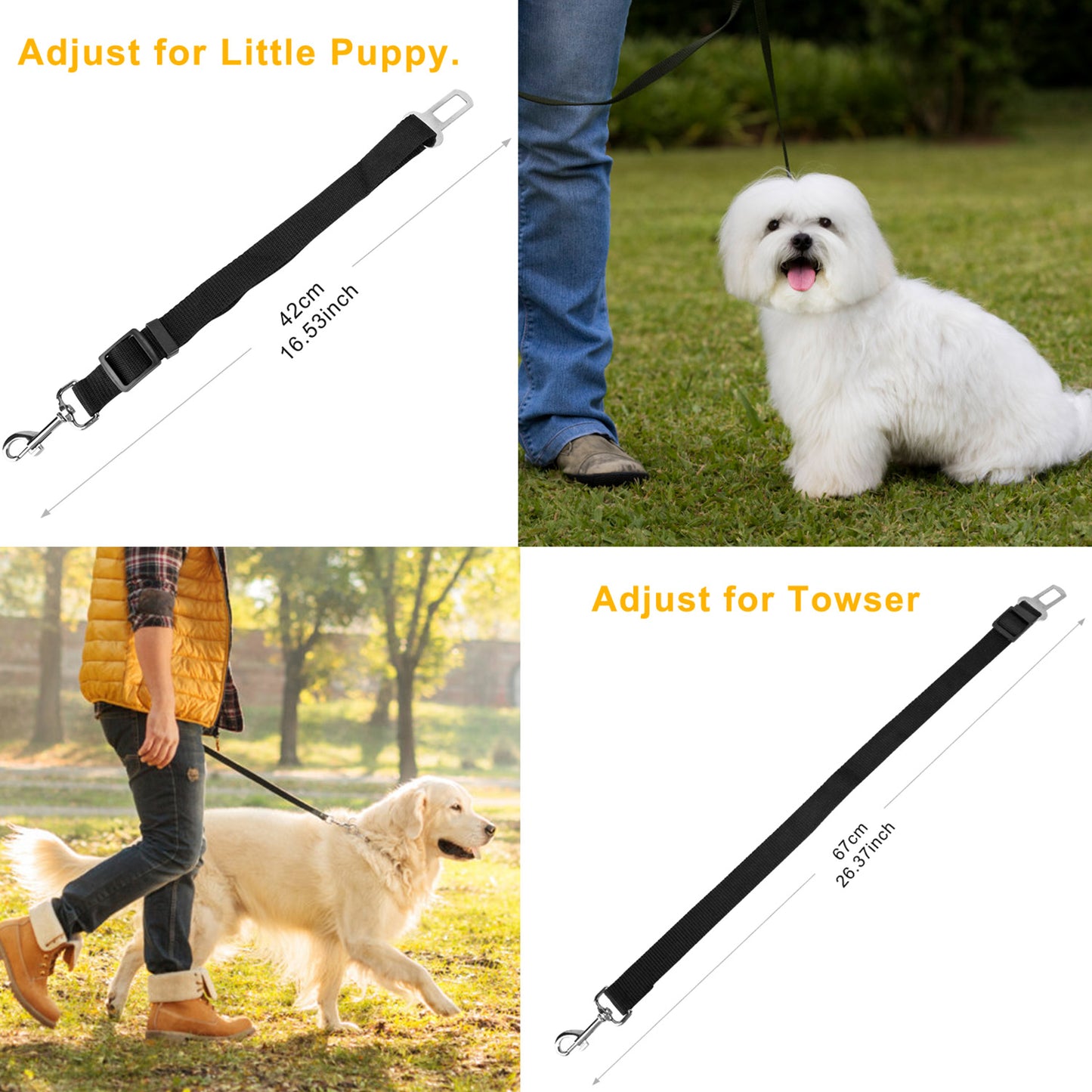 Dog Seat Belt Leash 2-Pack Adjustable Car Safety Harness