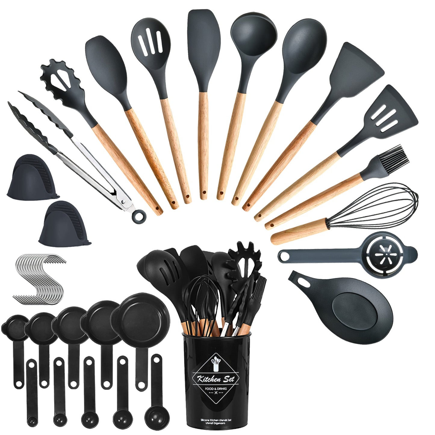 Kitchen Cooking Utensils Set - 35 Piece Silicone & Steel