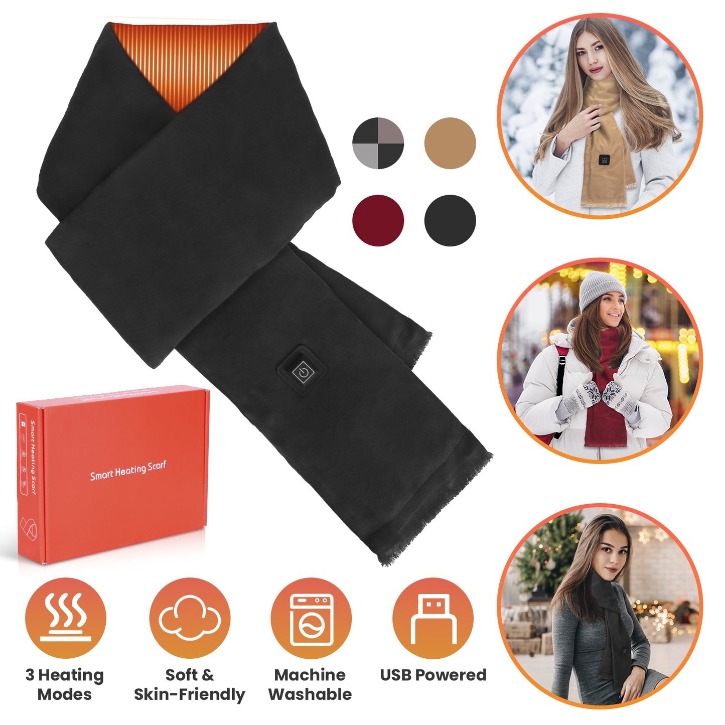 USB Heated Winter Scarf with 3 Temperature Settings
