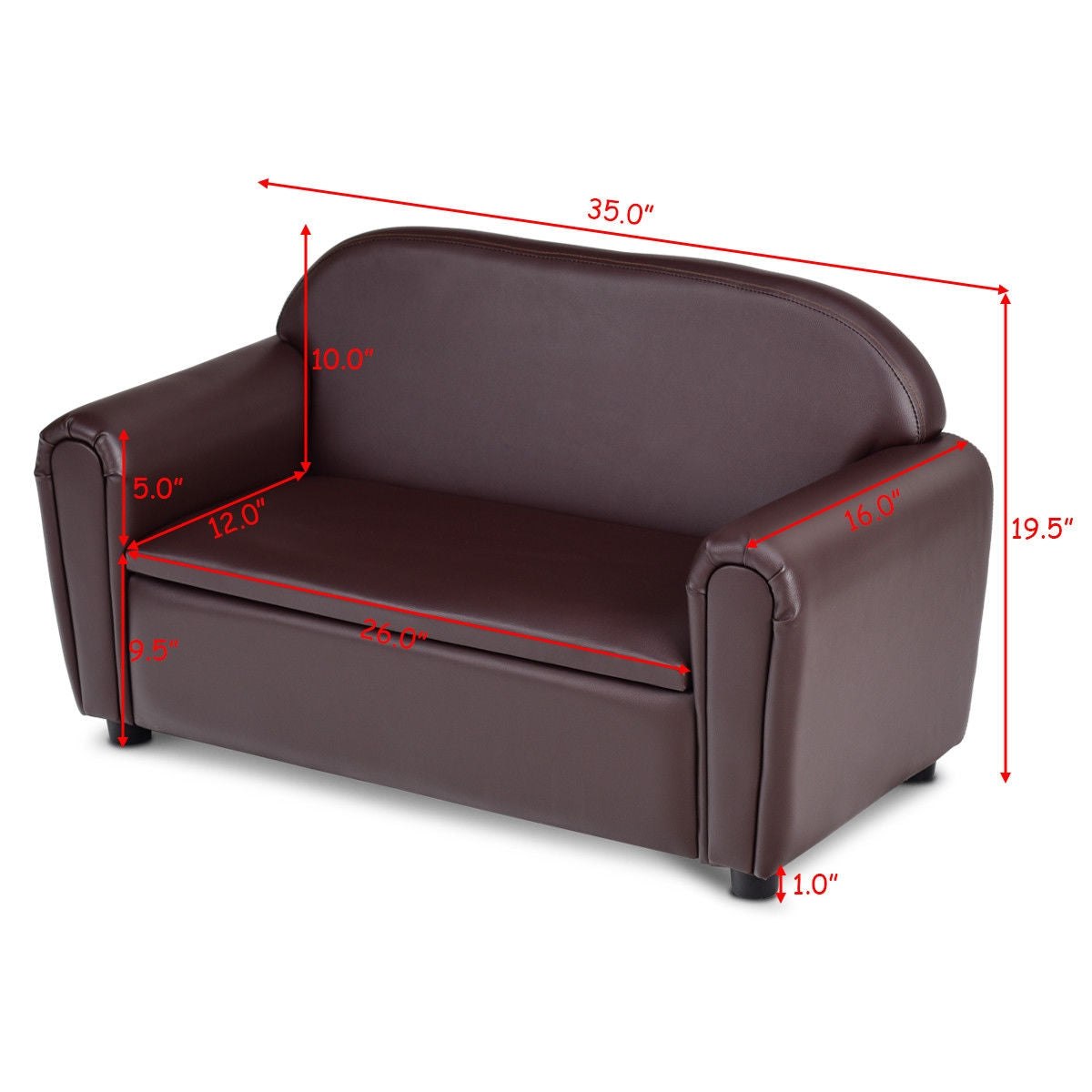 Kids Armrest Sofa Chair with Storage - Brown