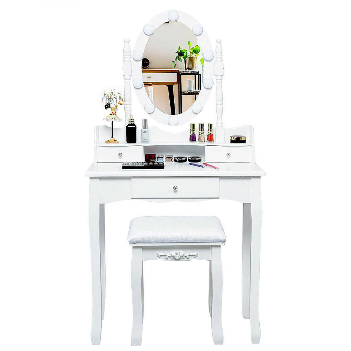 Makeup Vanity Set with LED Lighted Mirror and 3 Drawers