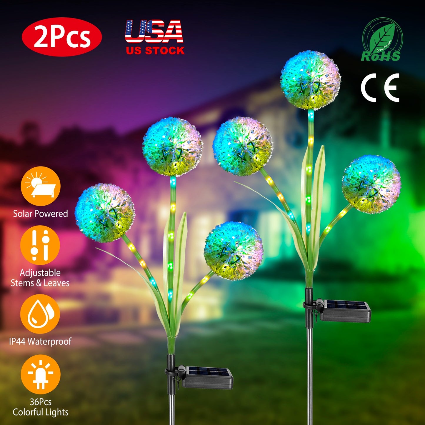 Solar Dandelion Garden Lights 36 LED Outdoor Pathway Stakes