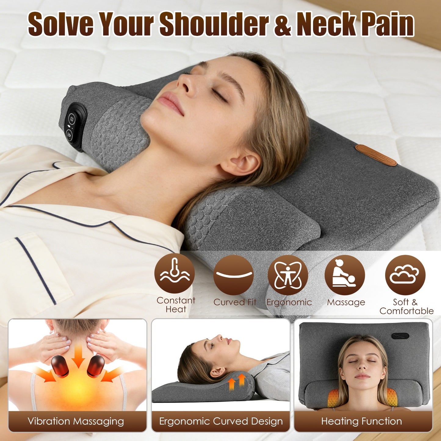 Neck Massager Pillow with Heat & Vibration Memory Foam